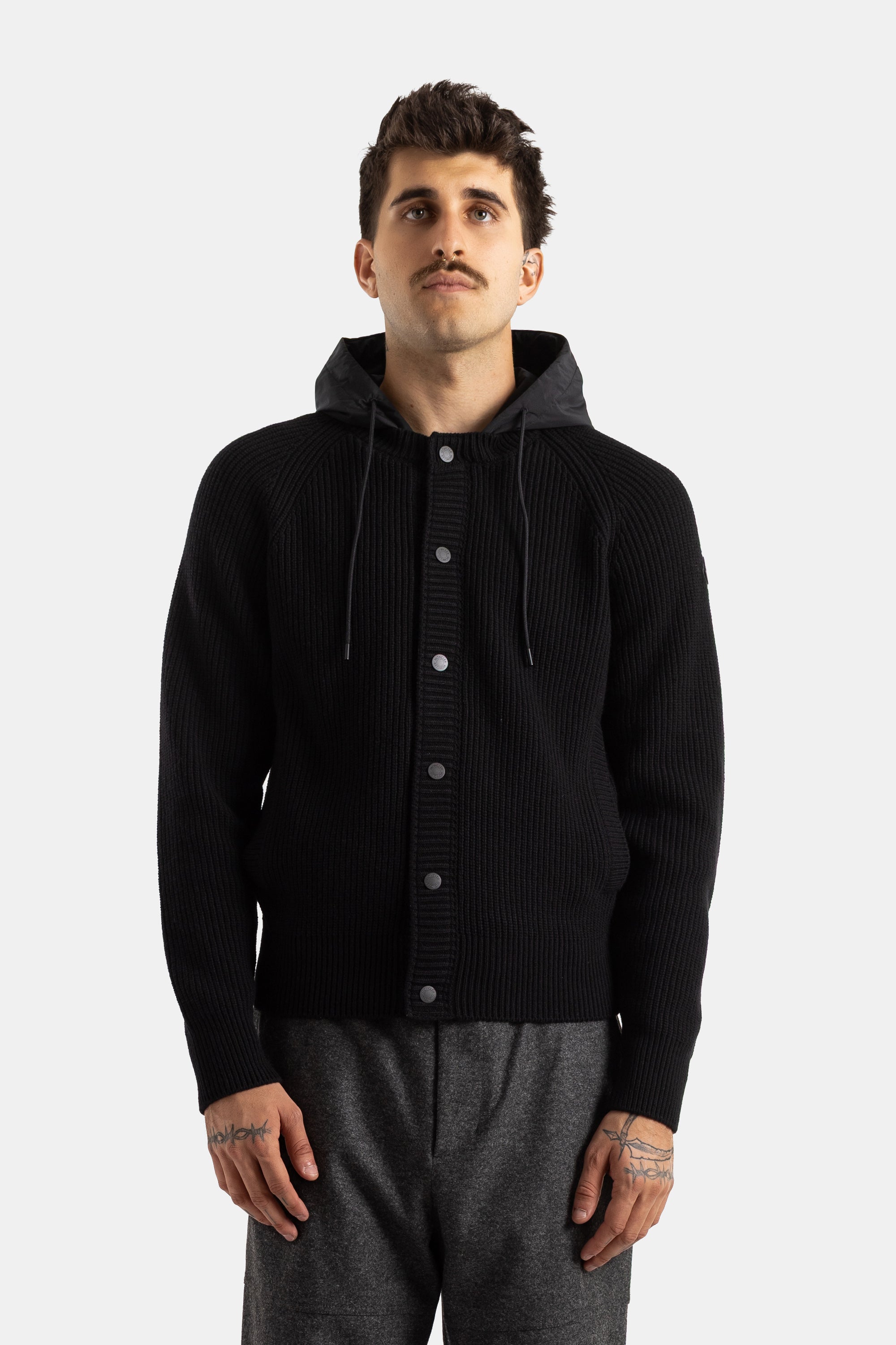 Cardigan com capuz em malha preta Moncler | Actuel B