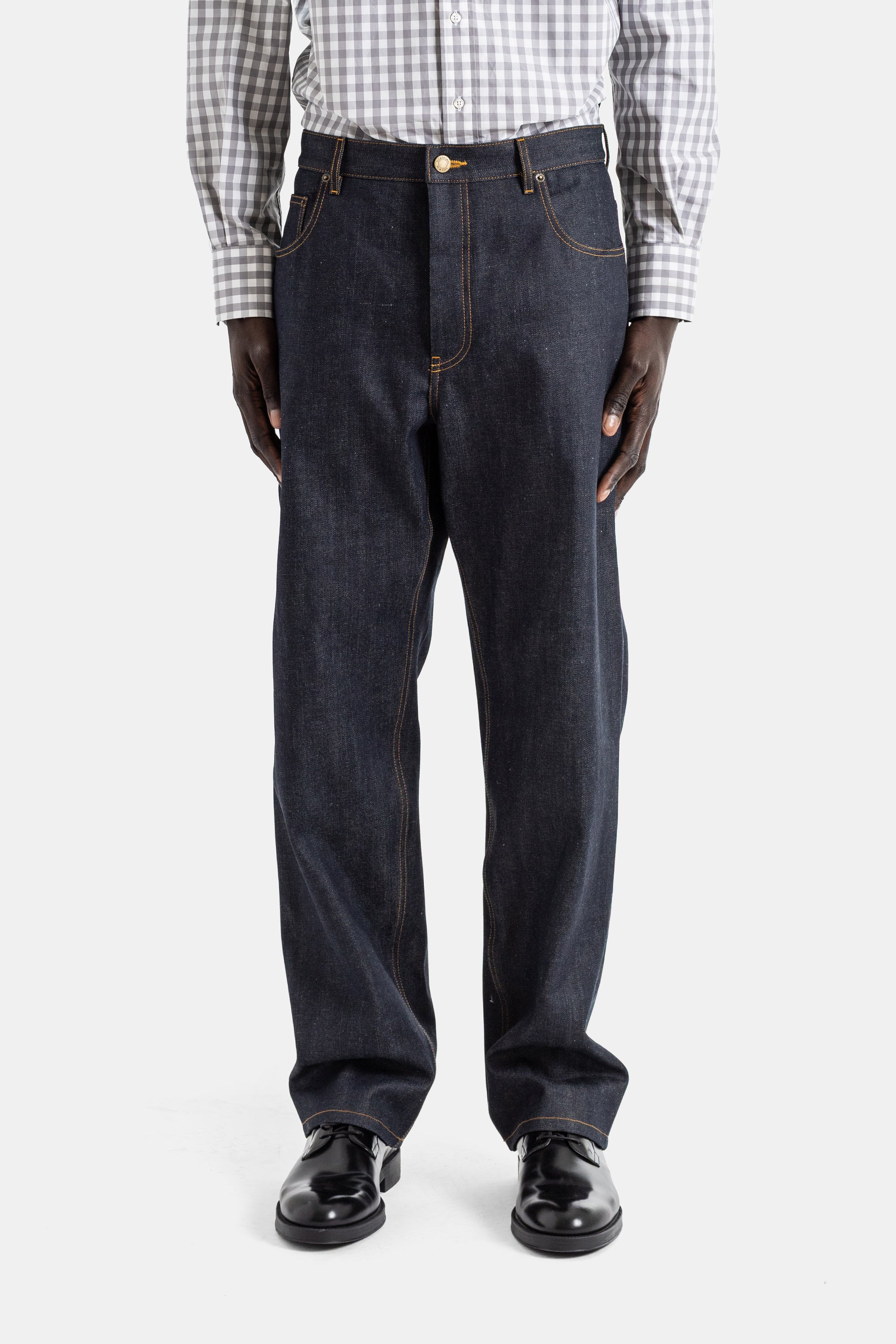 Japanese raw indigo selvedge denim button fly jeans Thom Browne