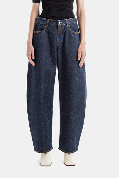 Low Round Denim Jeans in Dark Blue Denim