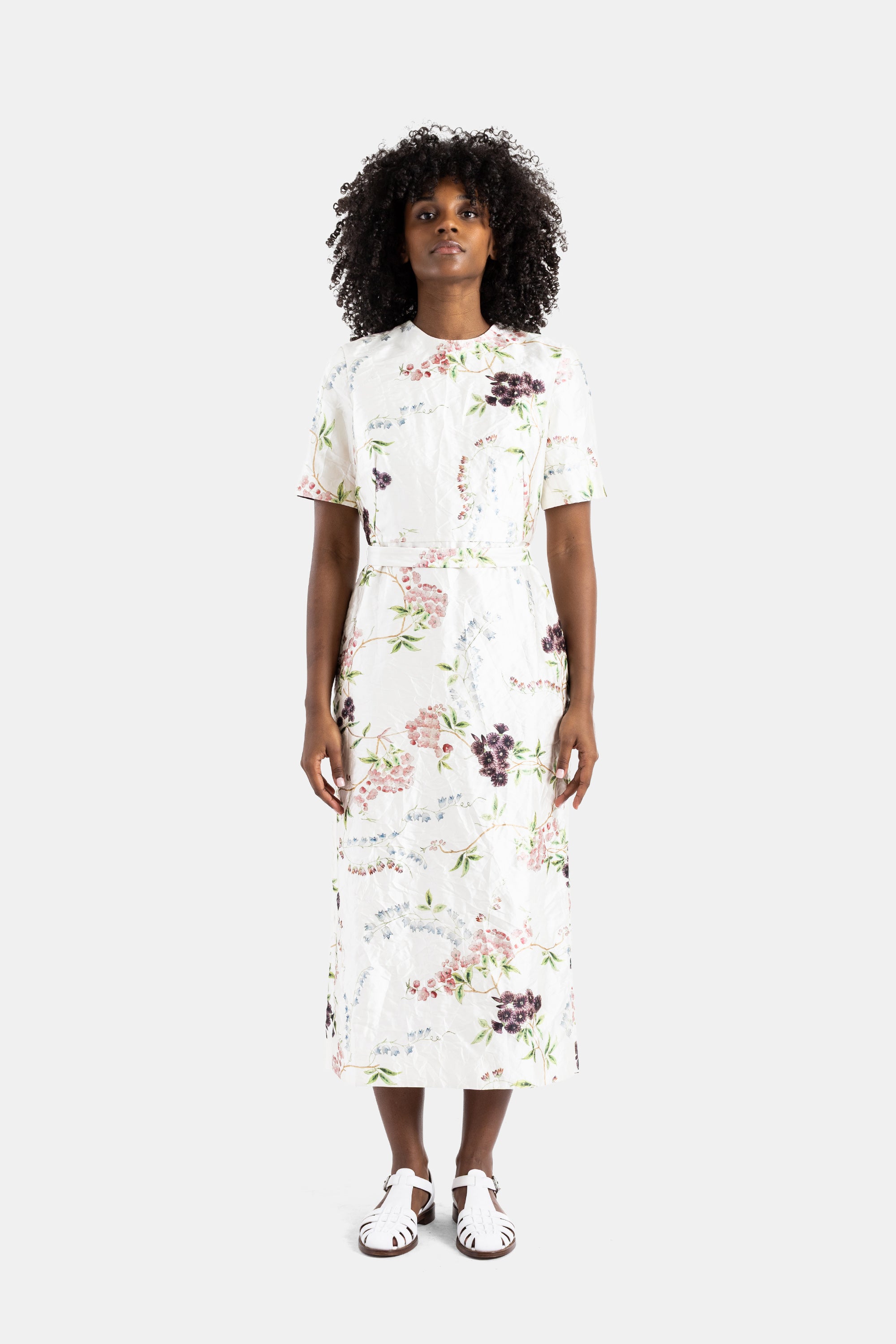 Erdem White Floral Satin Pencil Midi Dress