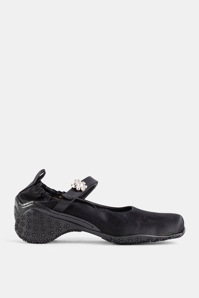 Ballerine runner en satin noir bride cristaux et perle