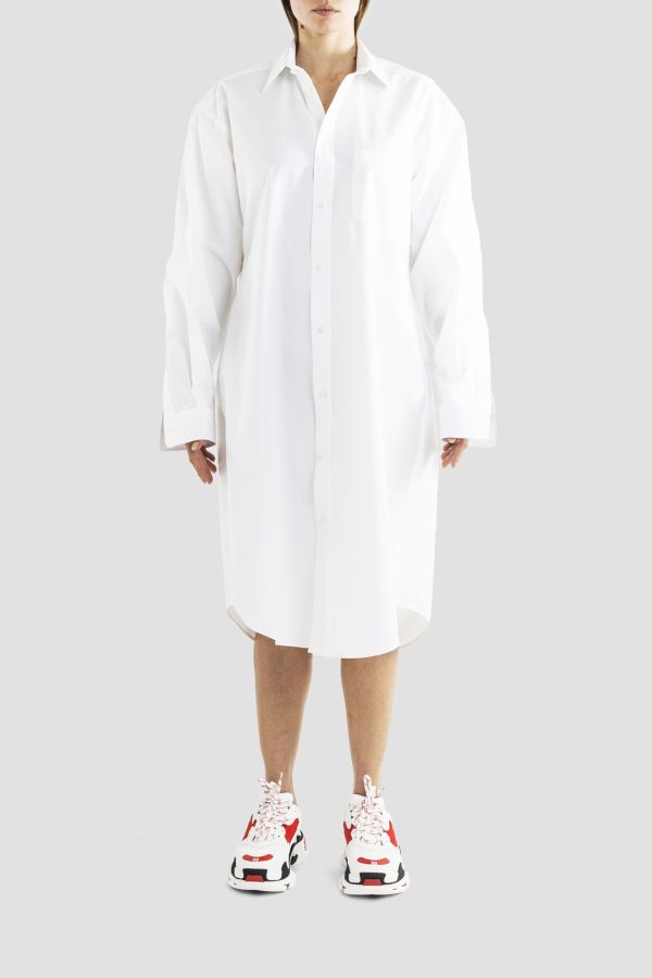 BALENCIAGA Hourglass white shirt dress in cotton poplin