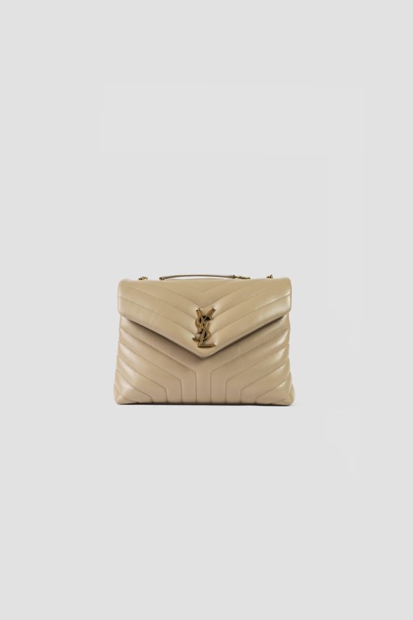SAINT LAURENT Loulou small bag in beige quilted leather