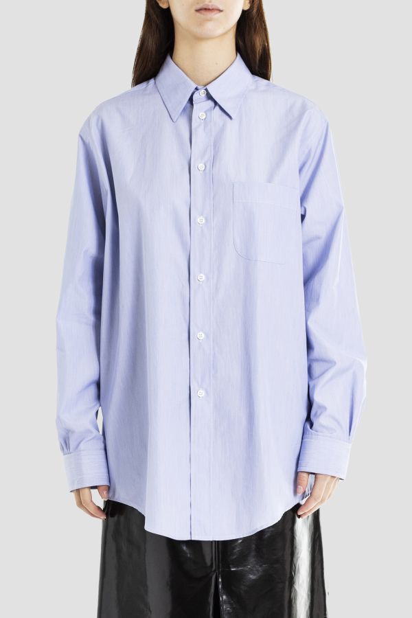 Chemise oversize avec poche plaquée - Bleu clair - FEMME