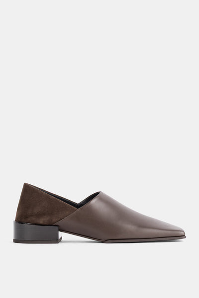 Mocasines Square Slippers de cuero y ante marrón