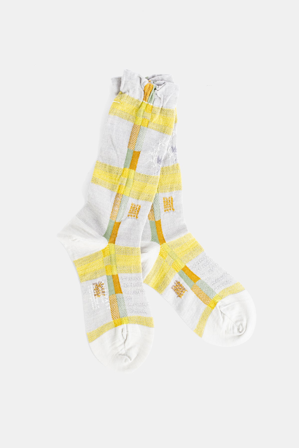Antipast chaussettes mi-mollet à carreaux madras jacquard blanc et jaune vif pour femme
