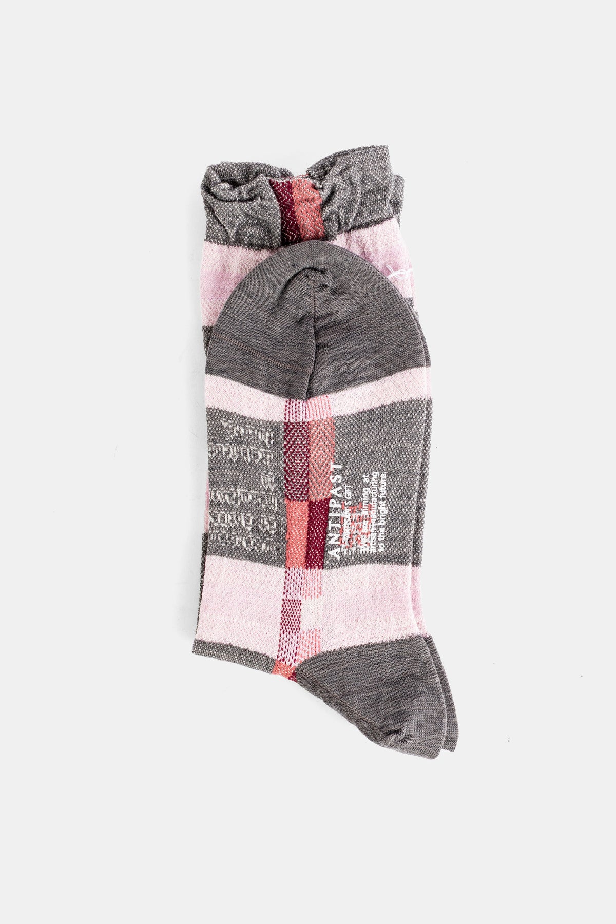 Antipast socquettes pliées motif vichy coton mélangé pointe et talon gris foncé rayures roses et rouges