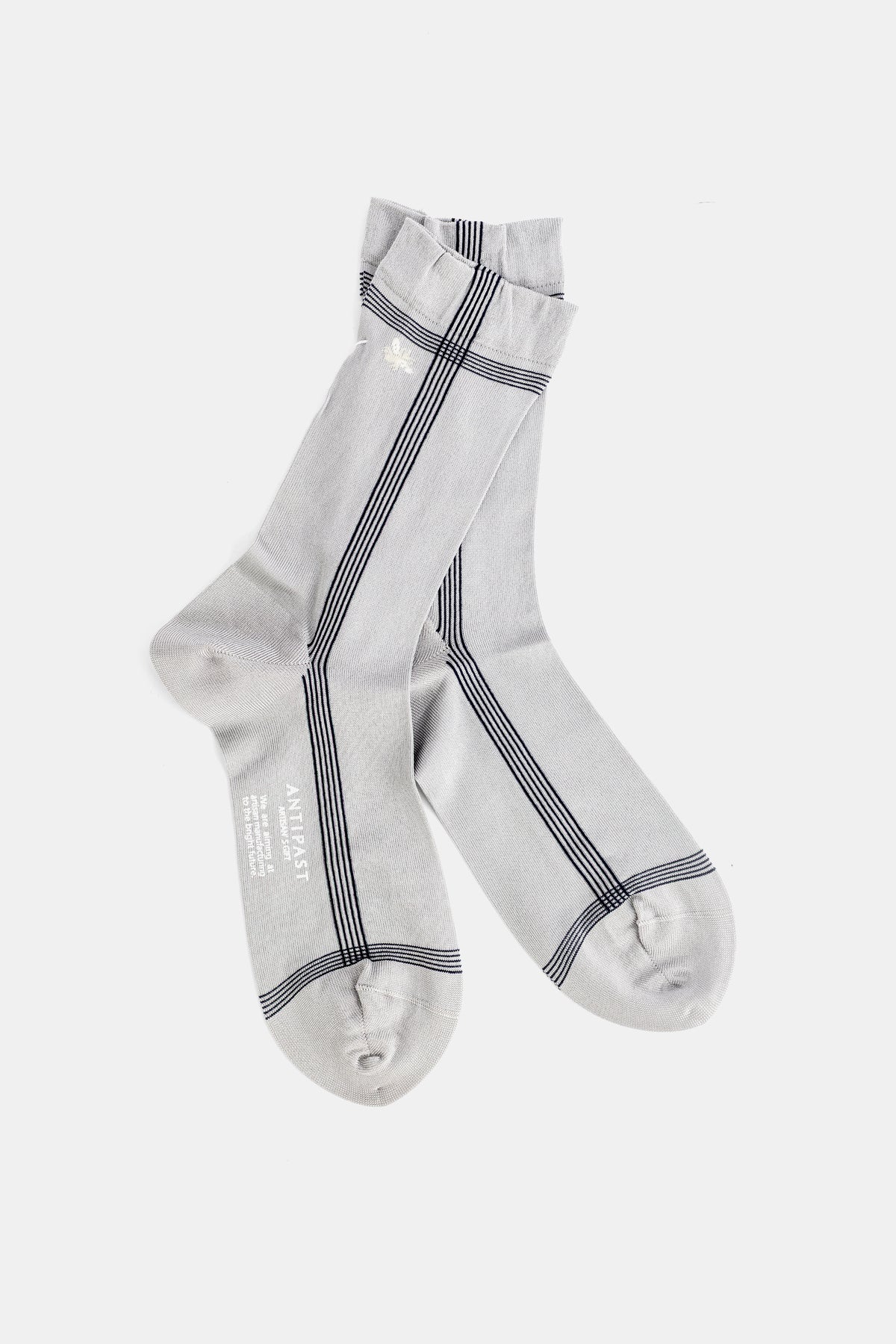 Antipast chaussettes hautes grises à rayures fines marines, tricot doux minimaliste, revers roulé