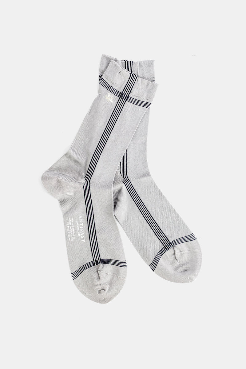 Antipast chaussettes hautes grises à rayures fines marines, tricot doux minimaliste, revers roulé