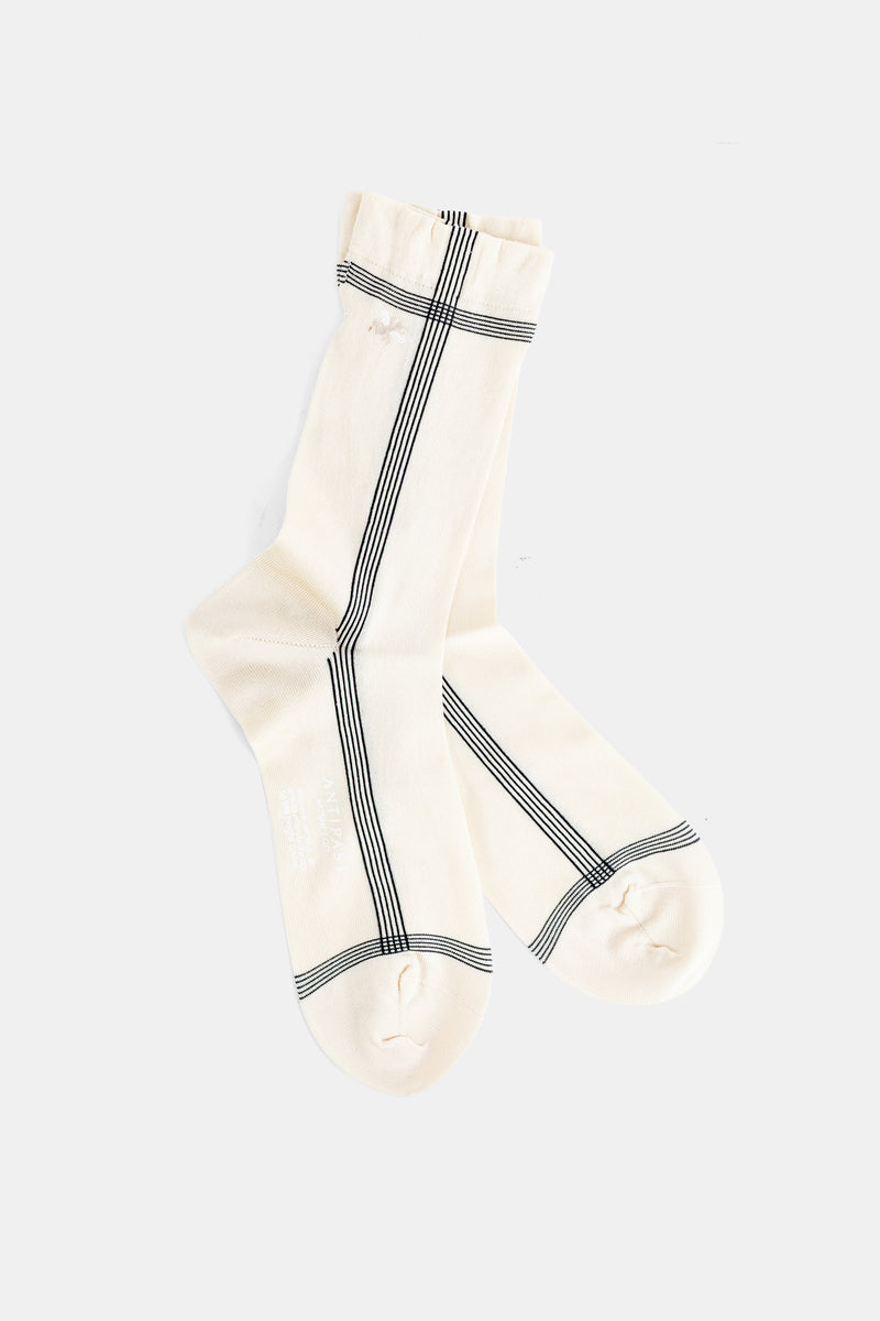 Antipast chaussettes hautes écrues rayures fines marine motif quadrillé graphique en coton doux pour femme