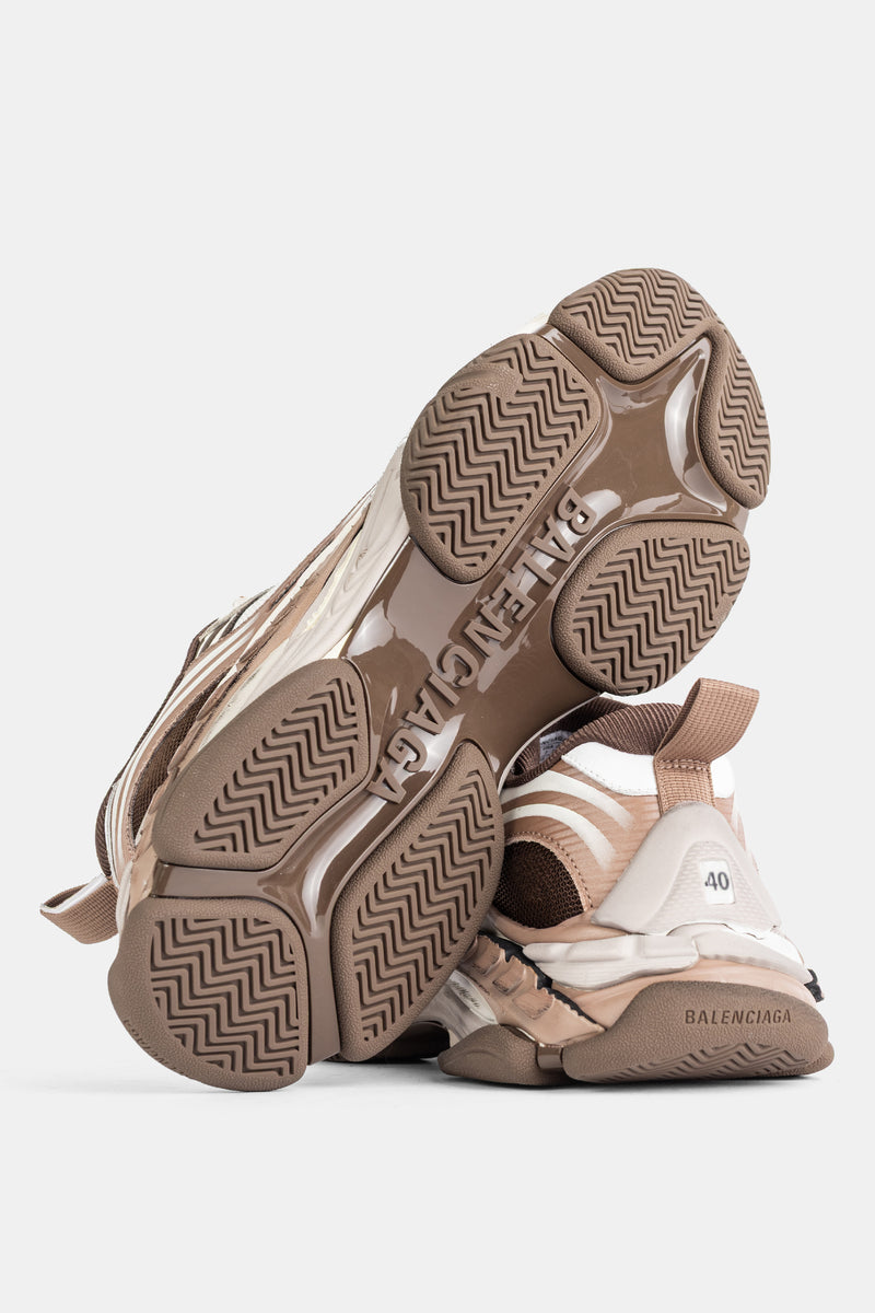 Balenciaga Triple S 2 semelle gomme translucide avec logo gravé et crampons zigzag marron, taille 40
