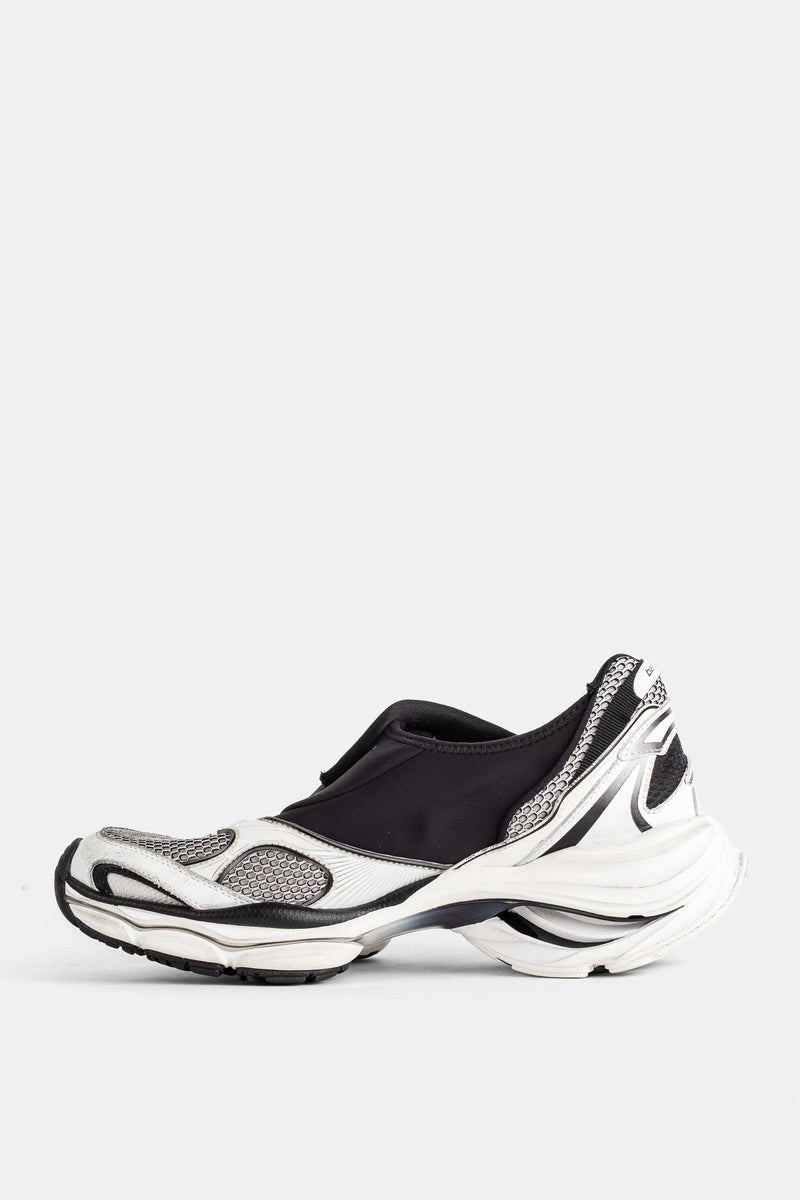 Balenciaga men's D'Orsay slip-on sneakers, inner profile with black neoprene, zip closure, white chunky sole.