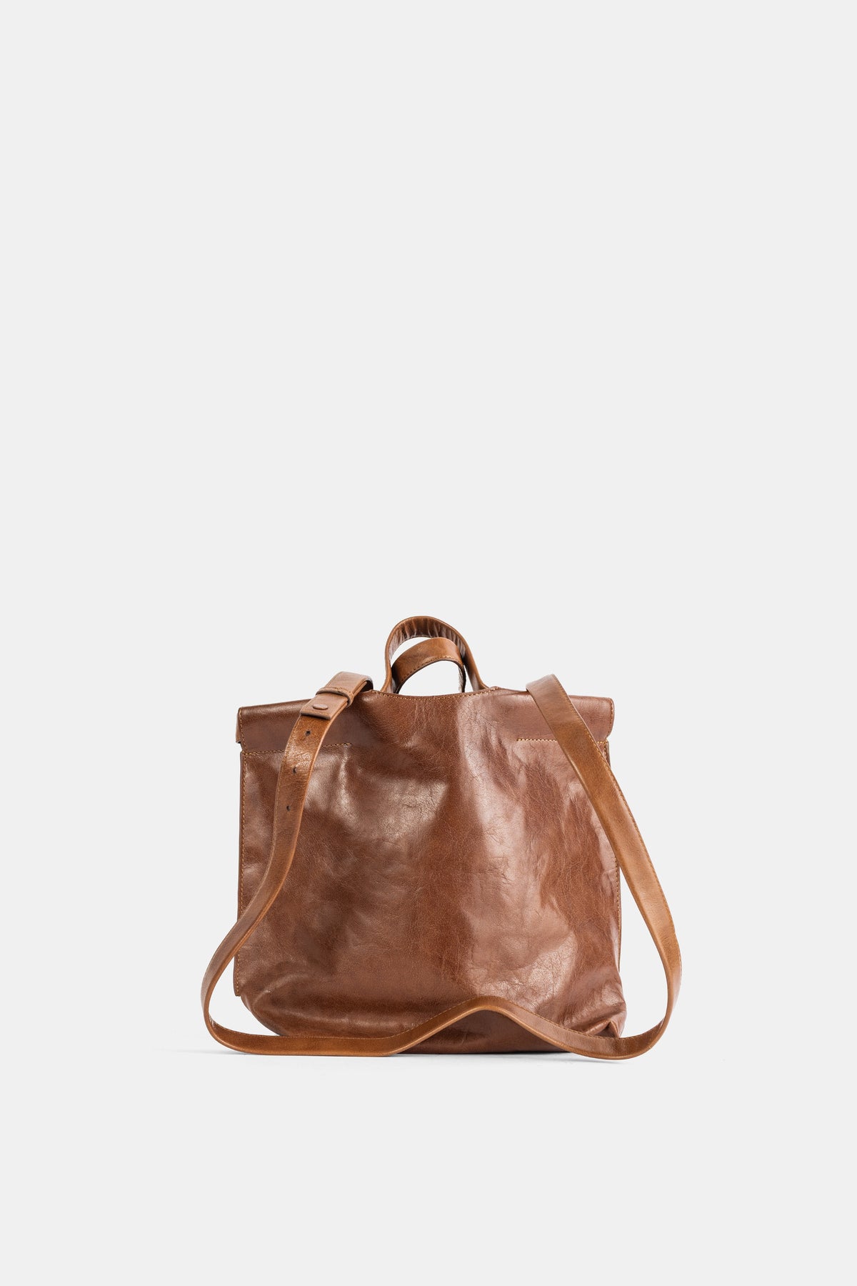 Bea Mombaers Shopper S dos cuir cognac, bretelles longues réglables et poignée de portage