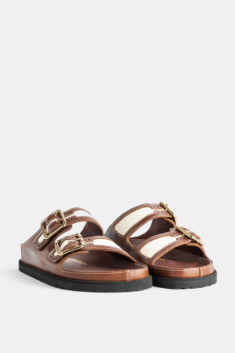 Sandales Arizona Bold en cuir cannelle et toile Birkenstock 1774