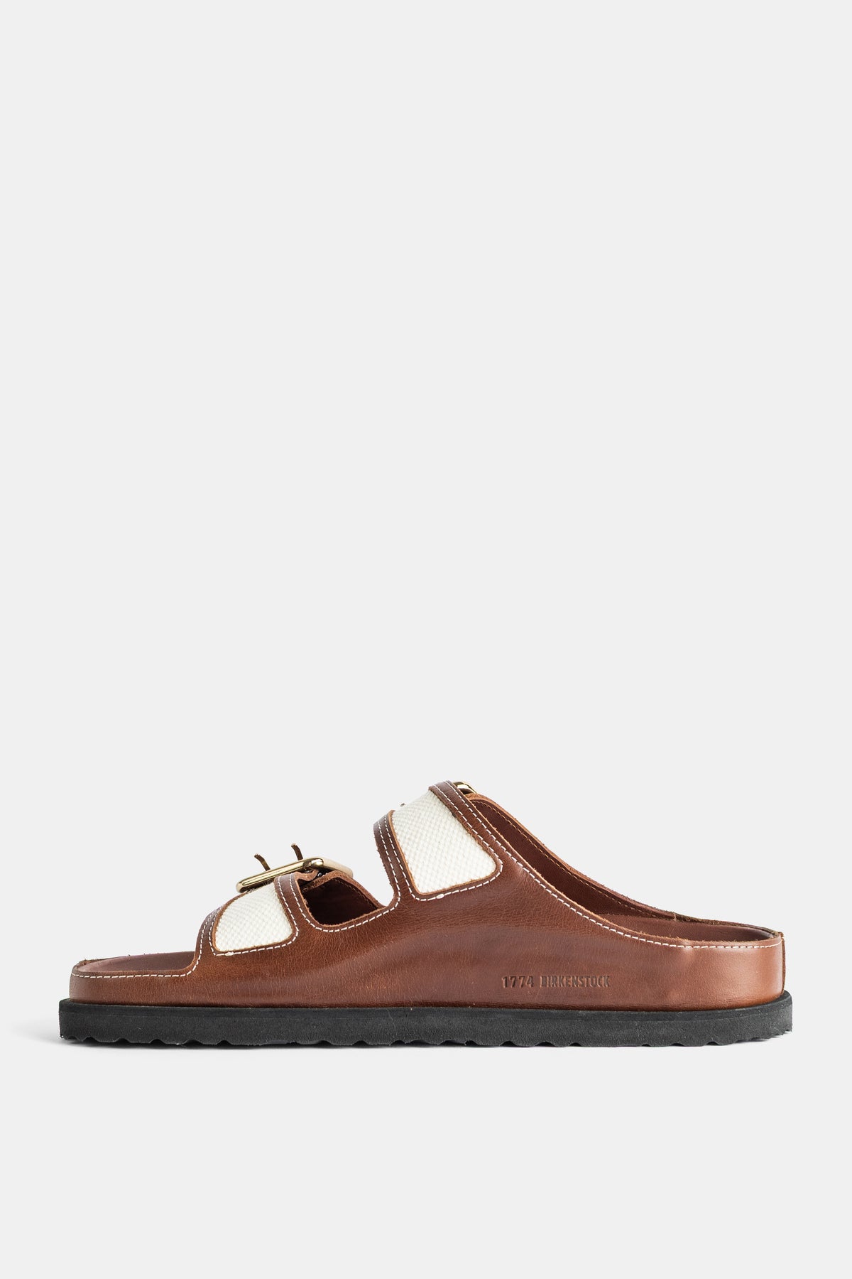 Sandales Arizona Bold en cuir cannelle et toile Birkenstock 1774