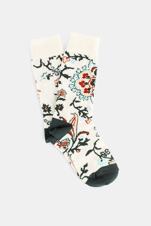 Socken aus Baumwolle mit floralem Print in Ecru