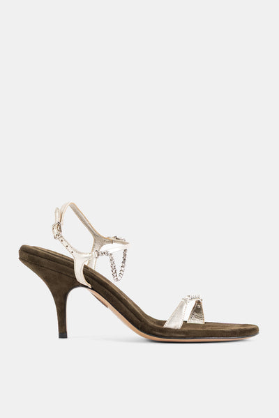 끌로에 Chloé Zia 카프스킨 및 스트라스 펌프스 Deep Khaki