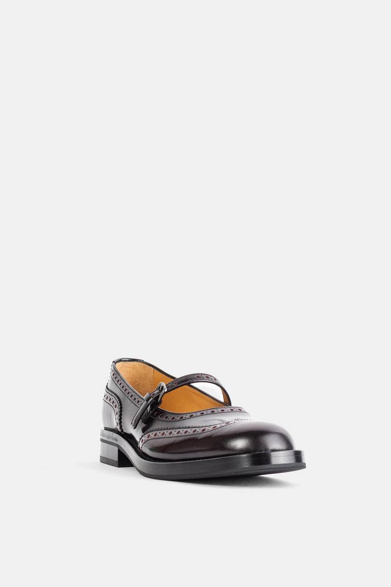Zapatos planos Church's burdeos de piel brillante con puntera redondeada, tacón bajo cuadrado y suela negra