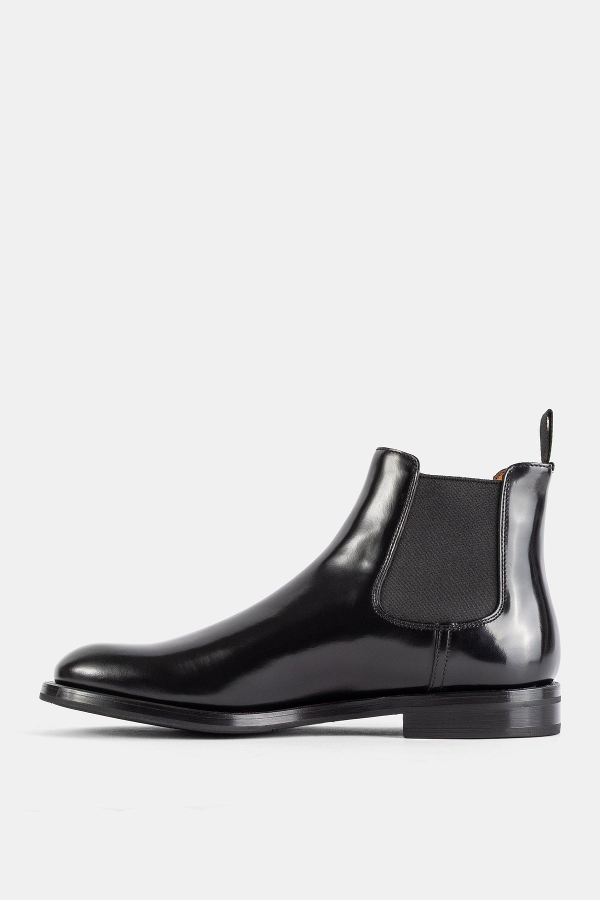Church's Monmouth bottine Chelsea noire profil latéral, insert élastique côté, cuir veau poli haute brillance