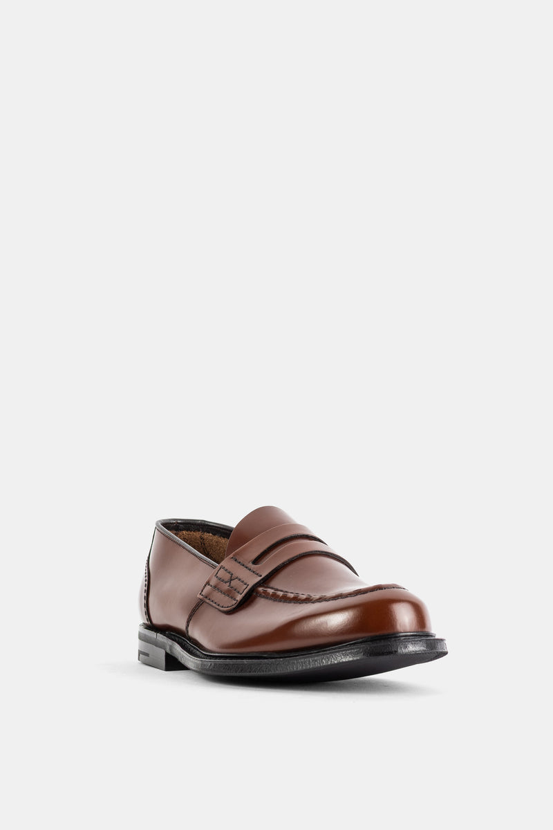 Church's loafer Farsley 2.0 homme en cuir marron tabac brillant avec semelle noire et tige lisse