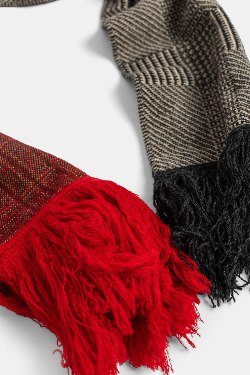 Écharpe patchwork tartan rouge et chevrons Gim Context
