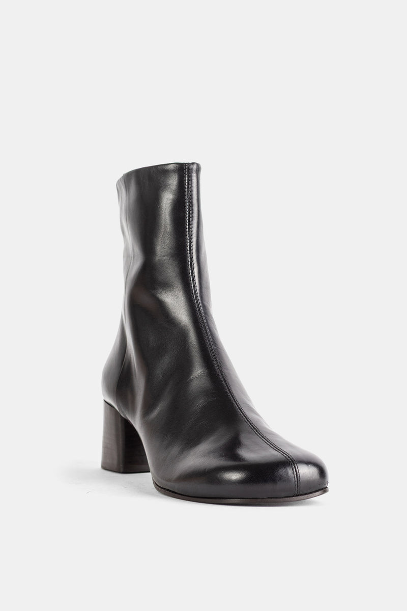 Lemaire boots Anatomic 55 mm cuir souple noir tige cheville ajustée talon cylindrique bois femme