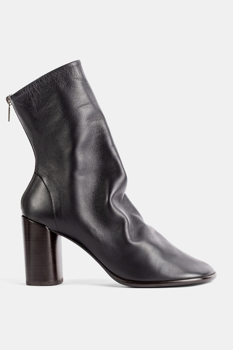 Lemaire bottines Glove sock-boot en cuir souple noir à talon bloc cylindrique et fermeture éclair dos