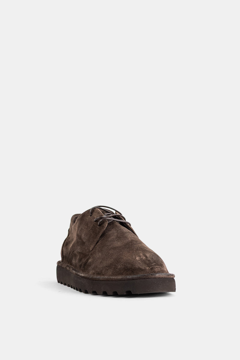Marsell derby Sancrispa Alta homme, laçage fin en cuir marron sur tige en daim texturé froissé