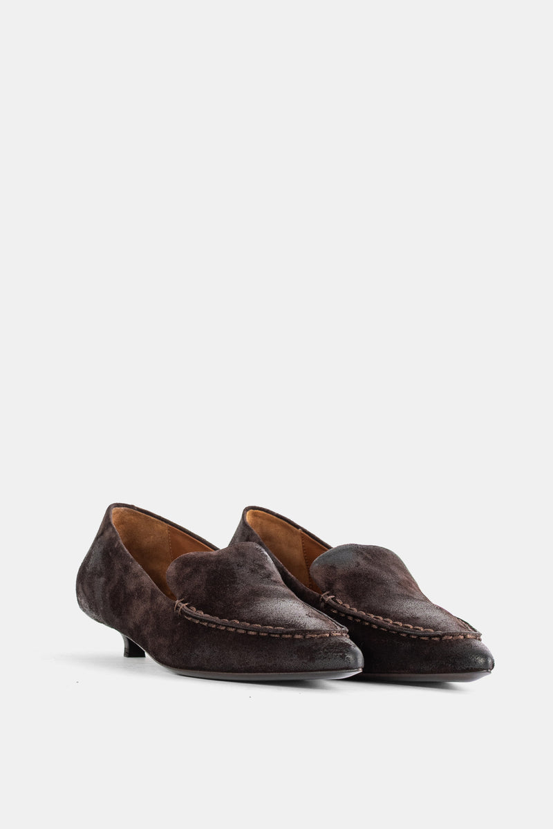 Marsell mocassins Spino paire face avant suède brun foncé talon bobine cousu main femme