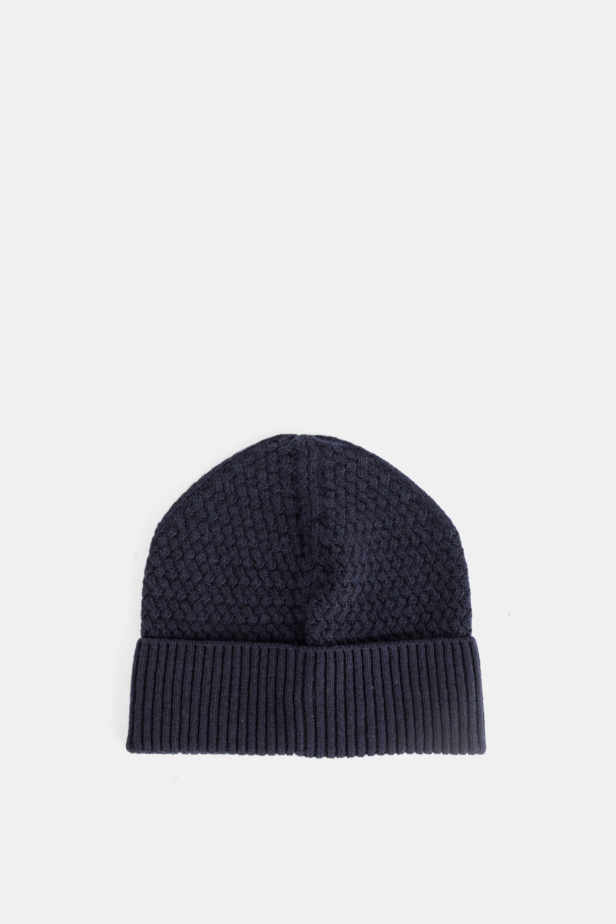 Moncler ロゴパッチ ケーブルニット ビーニー ネイビー | Actuel B