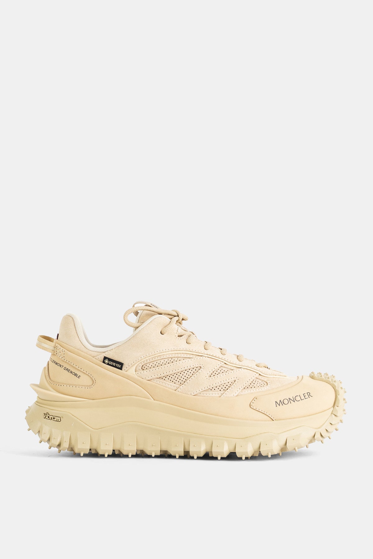 Sapatilhas trail Moncler Trailgrip Apex Craft GTX monocromáticas bege areia sola Vibram camurça homem