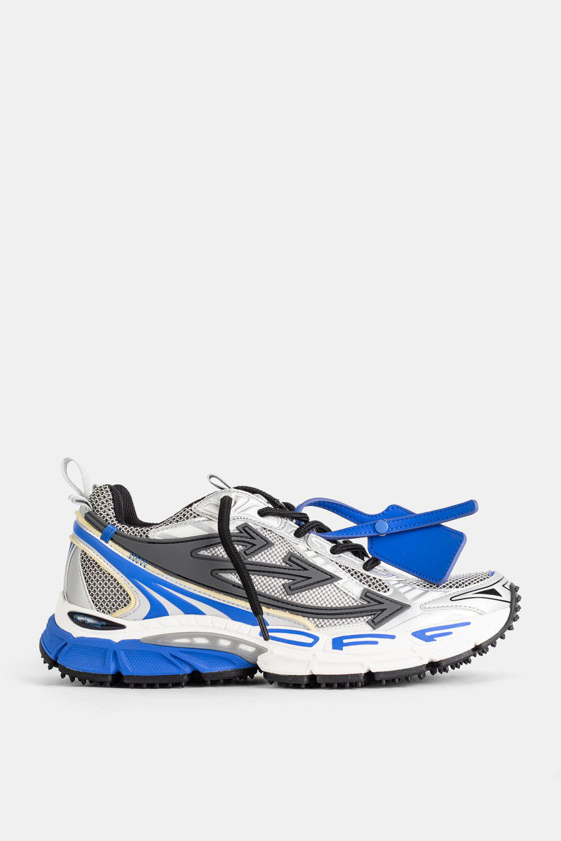 Off-White baskets Be Right Back chunky mesh et cuir coloris gris argent et bleu électrique avec semelle épaisse