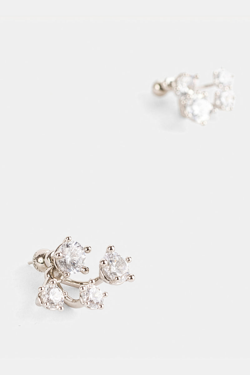 Panconesi earrings Constellation Cluster argent vue détail monture prong zirconias ronds et poires superposés
