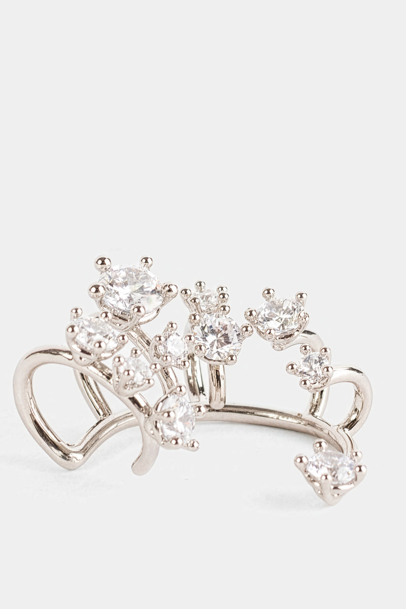 Panconesi ear cuff Kismet argent rhodié, multiples cristaux ronds en sertissage griffe, vue de face détaillée