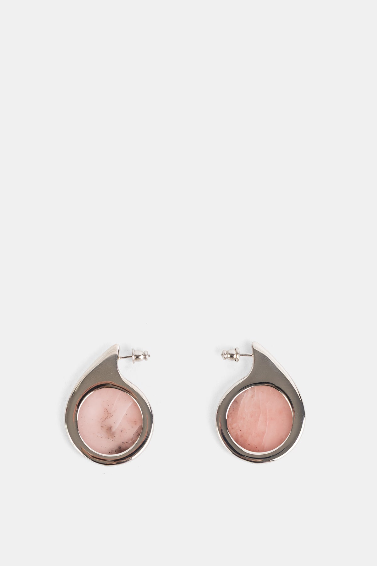Panconesi boucles d'oreilles Dusk Small pierre ronde rose et cadre argenté tourbillonnant