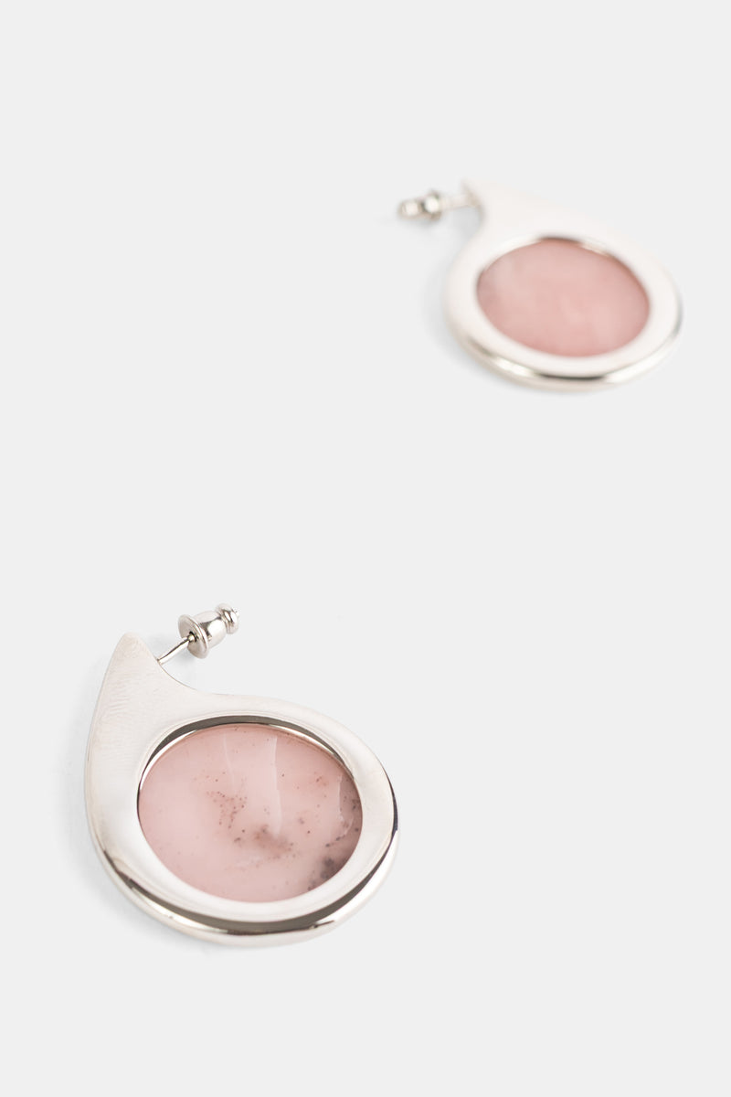 Panconesi bijoux femme clou d'oreille argent mat avec quartz rose translucide, vue détail fond blanc