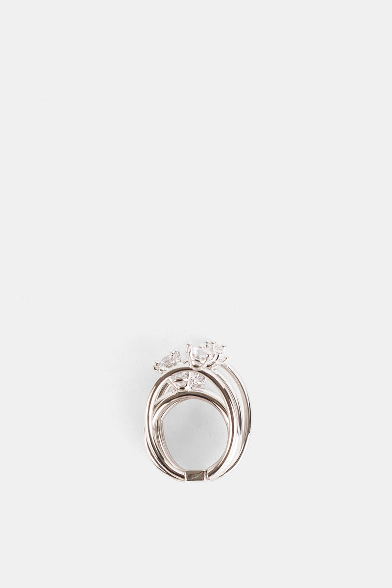 Panconesi bague Diamanti Orbit multi-anneaux argentée avec cristaux taillés ronds et baguettes