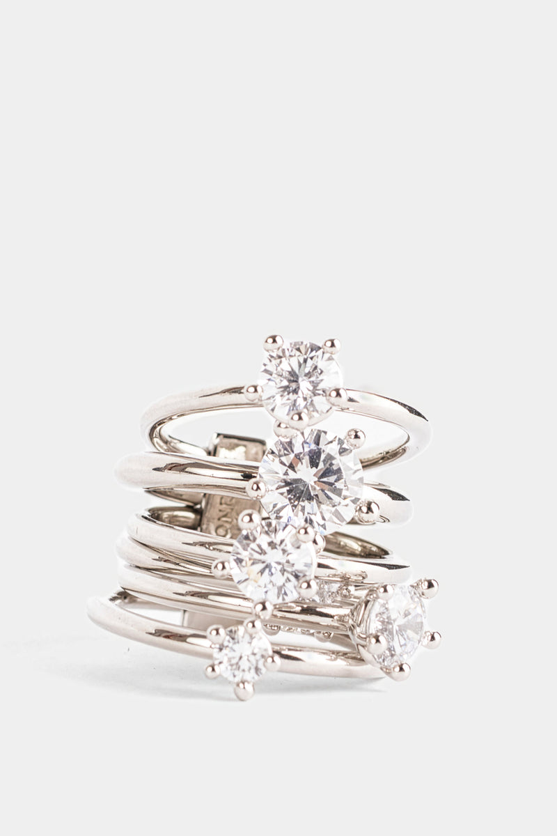 Panconesi bague spirale argentée Diamanti Orbit empilée, ornée de diamants ronds en serti griffes