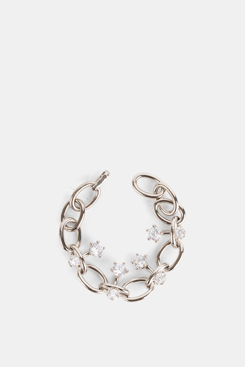 Panconesi bracelet Diamanti chaîne à grands maillons ovales argentés serti de cristaux blancs