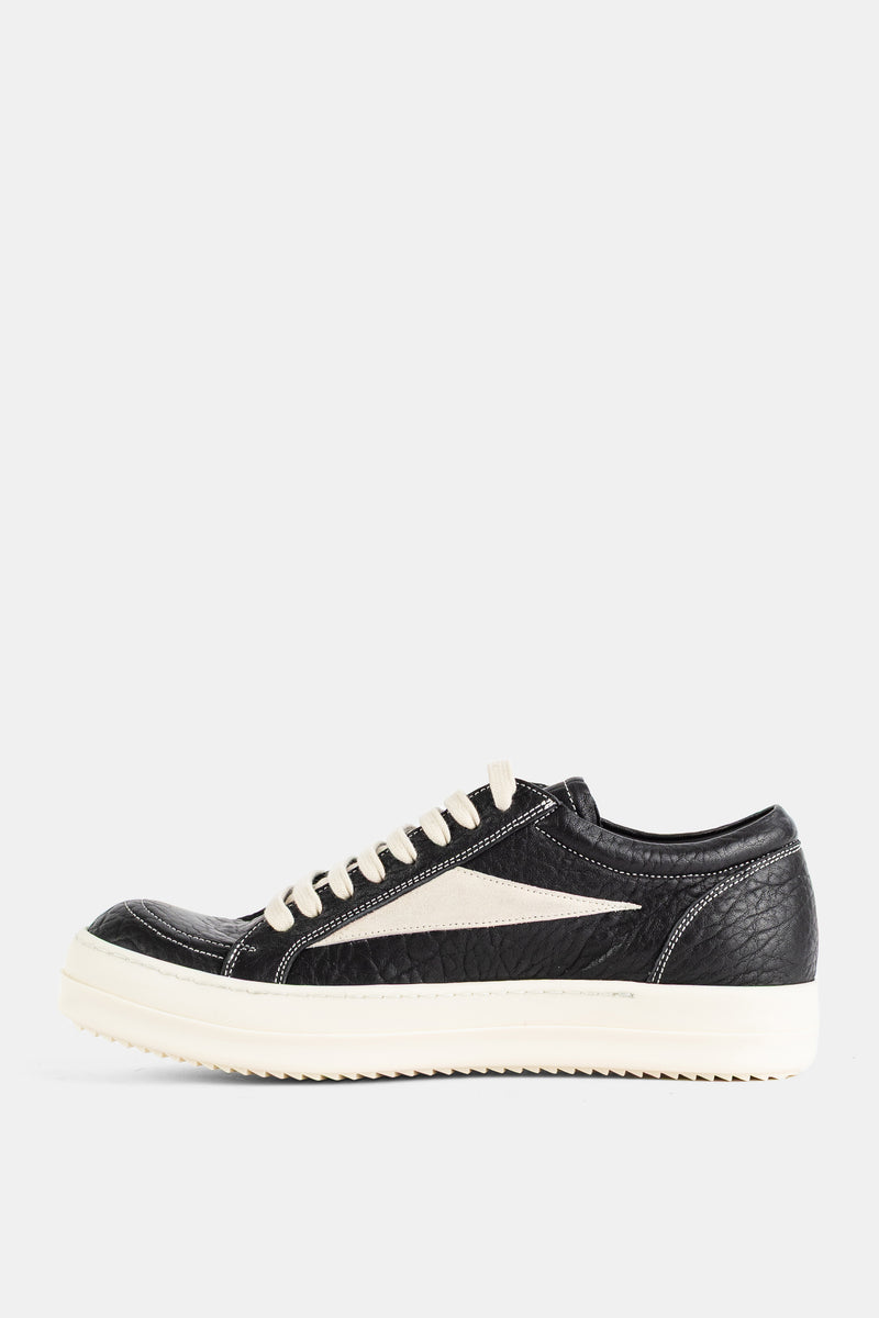 Sneakers Vintage Low en cuir texturé noir et blanc