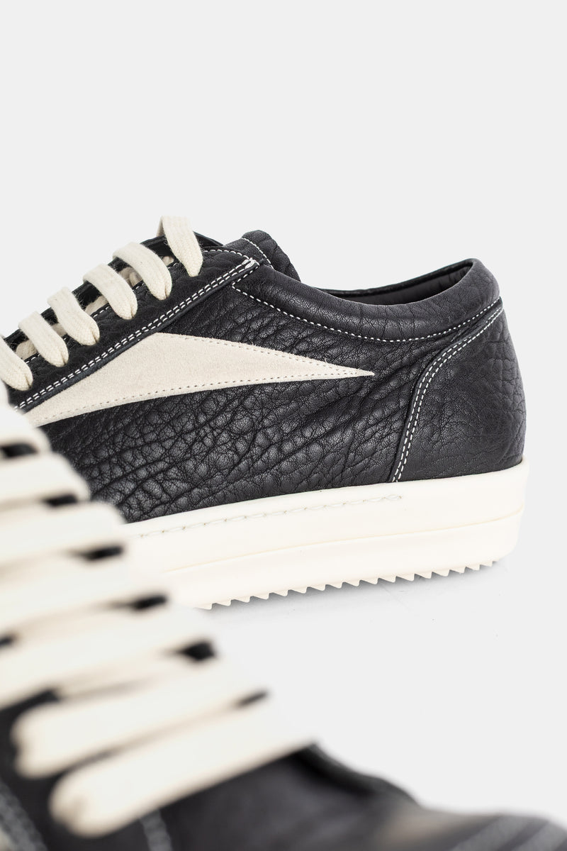 Sneakers Vintage Low en cuir texturé noir et blanc