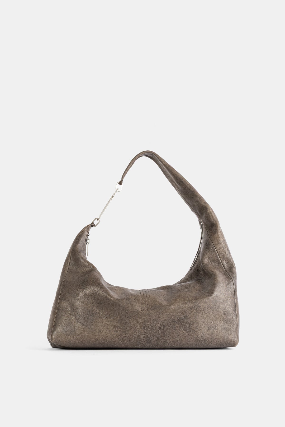 Rick Owens Cropped Gemini Bag Washed shoulder bag in slouchy washed leather, unique taupe grey colorway