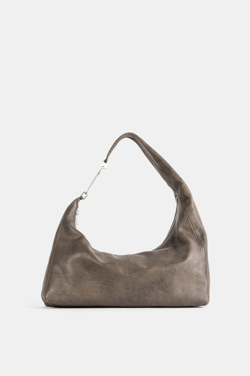 Rick Owens Cropped Gemini Bag Washed sac épaule en cuir lavé slouchy coloris taupe gris