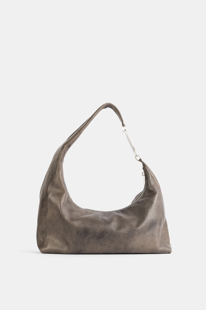 Rick Owens Cropped Gemini Bag Washed profil latéral silhouette lunaire cuir souple boucle métal argenté