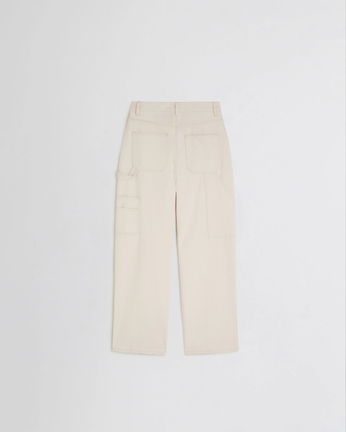 Phoebe Philo back view of cream cargo trousers with double patch pockets and matching tone-on-tone topstitching details