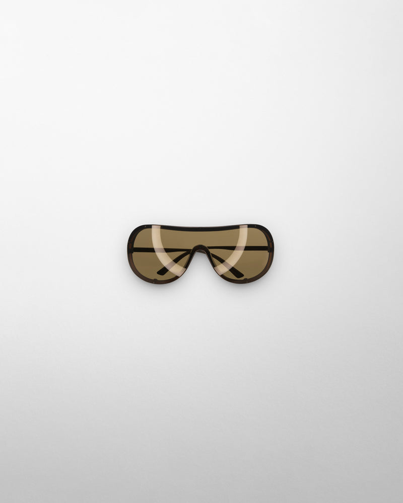Phoebe Philo Beam Oversize-Masken-Sonnenbrille aus Metall mit getönten Gläsern in Khaki, Luxusmodell.