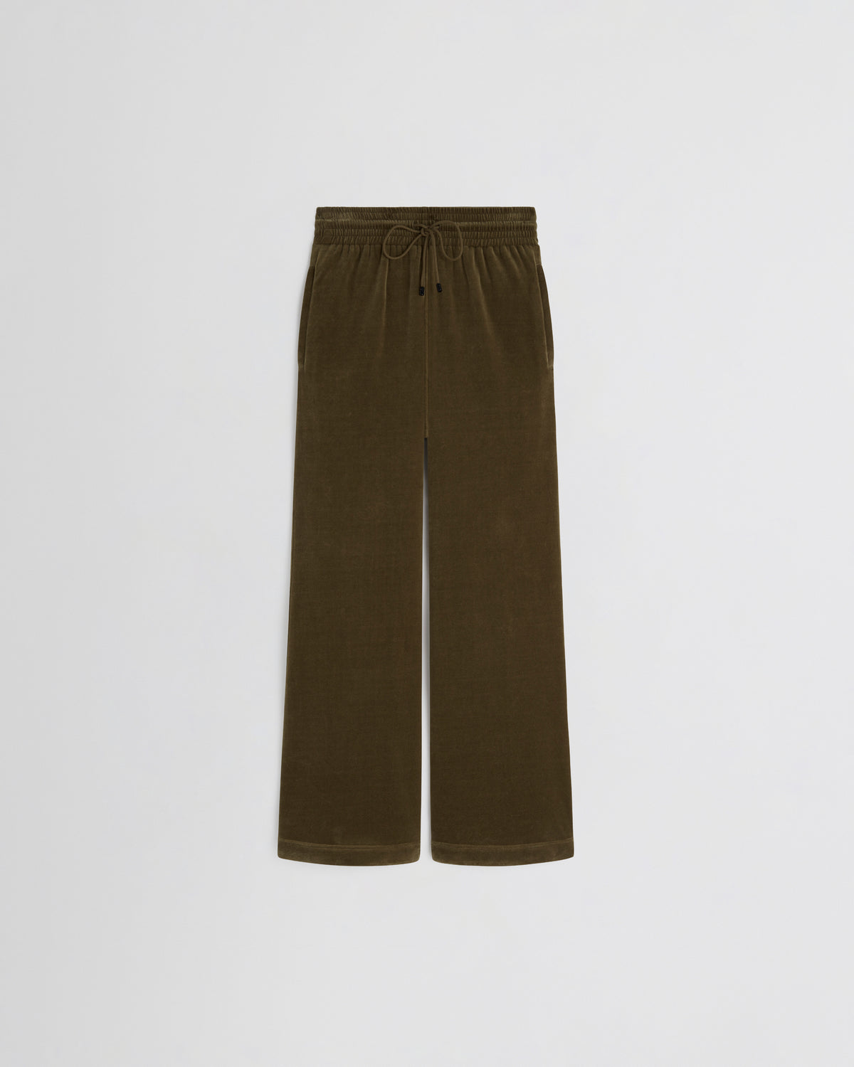 Phoebe Philo jogging large en velours olive bronze à taille élastiquée et cordon de serrage, coupe droite et ample