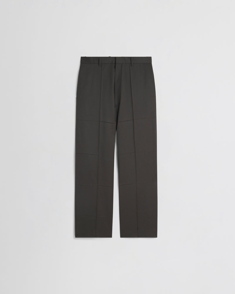 Phoebe Philo pantalon droit en laine vert bronze avec surpiqûres architecturales et coupe ample à jambe large