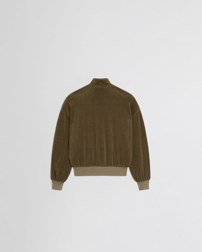 Phoebe Philo veste bomber velours dos vue arrière, bande élastique contrastante beige, couleur bronze