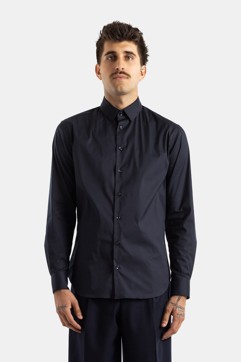 Chemise slim en popeline de coton bleu marine